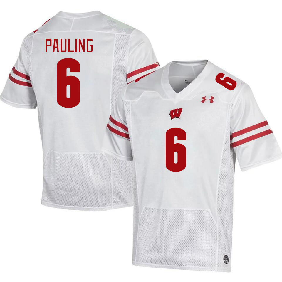 Men #6 Will Pauling Wisconsin Badgers College Football Jerseys Stitched Sale-White